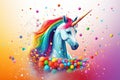 Colorful pride carnival with fairy dust, rainbows, unicorns, joyful. Generative AI