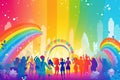 Colorful pride carnival with fairy dust, rainbows, unicorns, joyful. Generative AI