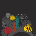 Colorful print with bee and flowers. Royalty Free Stock Photo