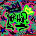 Colorful print in style of graffiti with a text Hip hop. Music vector illustration. Royalty Free Stock Photo