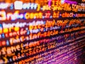Colorful programming php and html code on a monitor. Abstract source code background. Script on computer with source code. Royalty Free Stock Photo