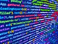 Colorful programming php and html code on a monitor. The concept of modern technology and site development. Blue theme. Business