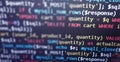 Colorful programming php and html code on a monitor. PHP language code closeup. Backend programming, software development concept