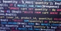 Colorful programming php and html code on a monitor. PHP language code closeup. Backend programming, software development concept Royalty Free Stock Photo