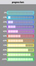 Colorful progress bar set. User interface design.