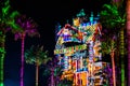 Colorful projections on The Hollywood Tower Hotel at Hollywood Studios 20.