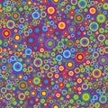 Colorful psychedelic circles on a violet background.