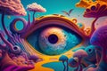 Psychedelic trip into wellness and escapism with surrealis and vibrant trippy illustrations