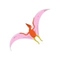 Colorful Pterodactyl Dinosaur, Cute Prehistoric Animal Vector Illustration