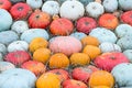 Colorful pumpkin biggest little red orange green many fruits background pattern autumn Royalty Free Stock Photo