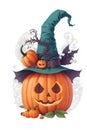 colorful pumpkin graphic for halloween on white background