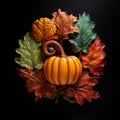 Colorful Pumpkin Season Leaf With Autumn Word: Relief Sculpture By Mike Campau Royalty Free Stock Photo