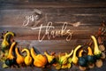 Colorful Pumpkins As Autumn Season Decoration, Text Give Thanks