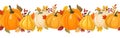 Colorful pumpkins and autumn forest leaves horizontal seamless background. Vector illustration Royalty Free Stock Photo