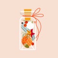 Colorful pumpkins in glass bottle vector. Autumn Thanskgiving halloween home decor illustration