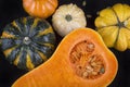 Colorful pumpkins and squash background Royalty Free Stock Photo
