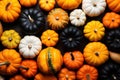 Colorful Pumpkins on Thanksgiving and Halloween Fall Autumn Season Holiday Background AI Generated Royalty Free Stock Photo