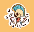 Colorful punk skull sticker with skull punk lettering