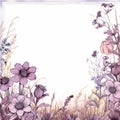 Colorful Purple Frame With Wild Flowers, Butterflies, And Mushrooms