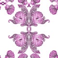 Colorful purple lace seamless pattern vintage butterfly wings Royalty Free Stock Photo