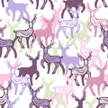 Colorful purple and pink abstract deer herd vector seamless pattern