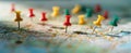 The colorful pushpins highlighting important locations on a map..AI generated image Royalty Free Stock Photo