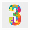 Colorful puzzle number - 3. Jigsaw figure three