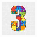 Colorful puzzle number - 3. Jigsaw figure three