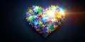 Colorful puzzle pieces forming a radiant heart shape. Generative AI Royalty Free Stock Photo