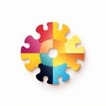 colorful puzzle pieces in the shape of a wheel on a white background Royalty Free Stock Photo