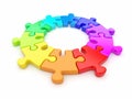 Colorful puzzle ring 3D. Team. Isolated
