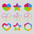 The Colorful Puzzle Shape - Heart, Star, Hexagon.