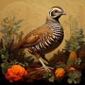 Colorful Quail Bird In Realistic 1930s Poster Style