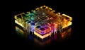 Colorful quantum processor design, intricate patterns, glowing edges, futuristic technology, abstract representation