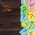 Colorful question marks background written reminders tickets. ask or business concept with copy space Royalty Free Stock Photo