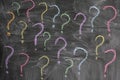 Colorful question marks on a blackboard Royalty Free Stock Photo