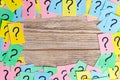 Colorful question marks frame background written reminders tickets. ask or business concept with copy space Royalty Free Stock Photo