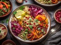 Colorful quinoa bowl with vegetables and pomegranate seeds. Generative Ai