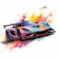 Colorful Racing Sports Car Clipart On Watercolor Background