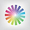 Colorful radial gradient badge made of rainbow spectral colors placed on light white background