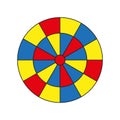 Colorful radial pattern. Blue yellow red design. Geometric circular layout. Symmetrical vector shape.