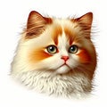 Colorful Ragdoll cat head portrait orange white, cute eyes. Royalty Free Stock Photo