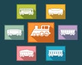 Colorful rail road icons set