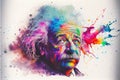 Colorful rainbow Albert Einsteine watercolor painting