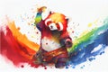 Colorful rainbow anthropomorphic LGBT Red Panda watercolor painting animal animals