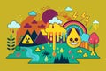 A colorful rainbow arches over a majestic mountain against a vivid yellow backdrop, Acid rain Customizable Disproportionate