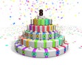 Colorful rainbow cake with on top a chocolate number 8