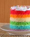 Colorful rainbow cakes on white plate. Royalty Free Stock Photo