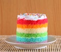 Colorful rainbow cakes on white plate. Royalty Free Stock Photo