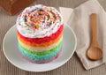 Colorful rainbow cakes on white plate Royalty Free Stock Photo